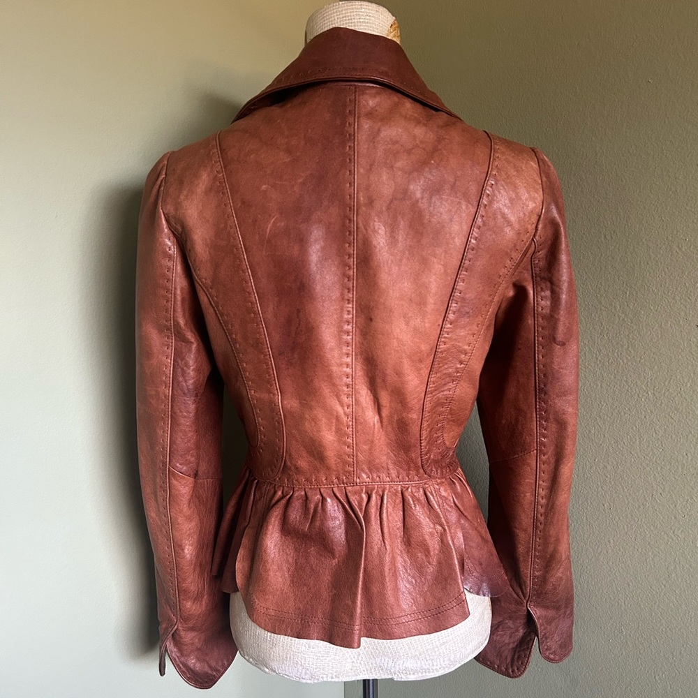 Portrait Women's Brown Leather Jacket Sz PS - Picture 2 of 9